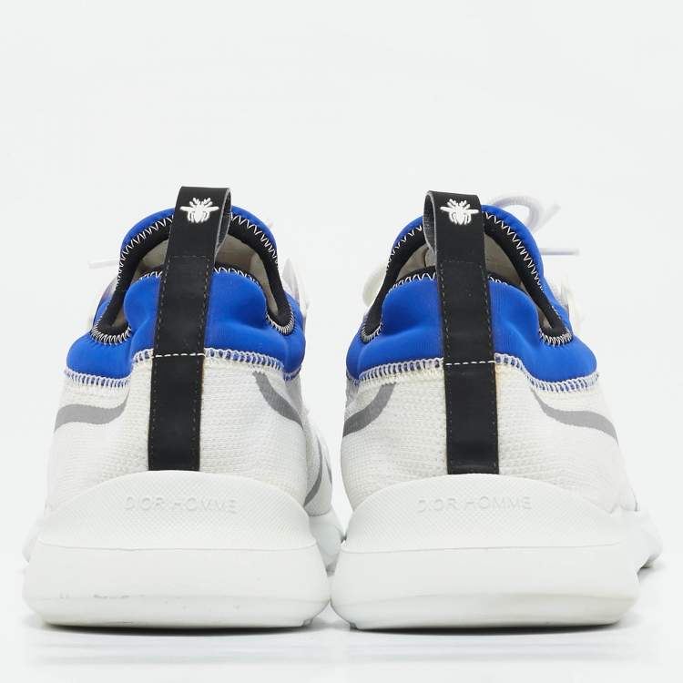 Pre Owned Dior Homme White/Blue Knit Fabric and Neoprene B21 Neo Sneakers Size 45