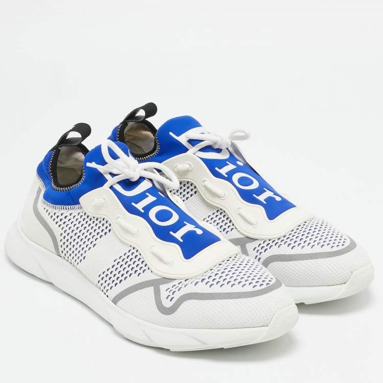 Pre Owned Dior Homme White/Blue Knit Fabric and Neoprene B21 Neo Sneakers Size 45