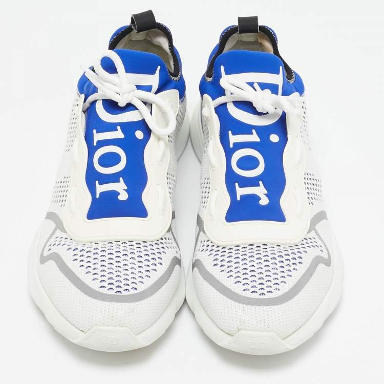 Pre Owned Dior Homme White/Blue Knit Fabric and Neoprene B21 Neo Sneakers Size 45