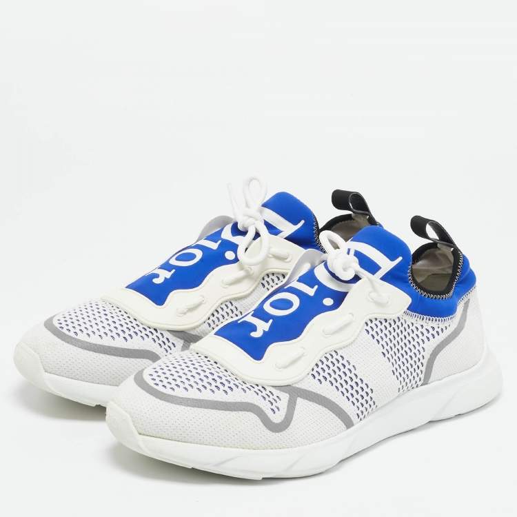 Pre Owned Dior Homme White/Blue Knit Fabric and Neoprene B21 Neo Sneakers Size 45