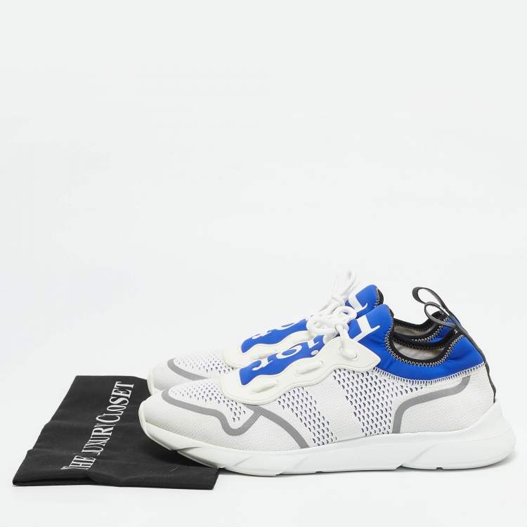 Pre Owned Dior Homme White/Blue Knit Fabric and Neoprene B21 Neo Sneakers Size 45