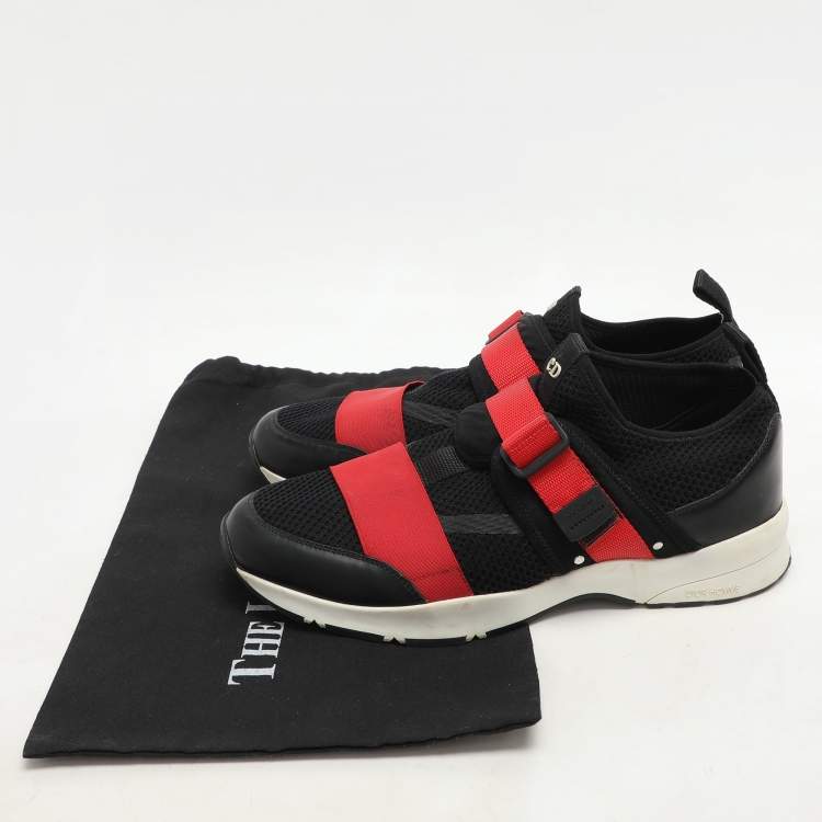 Pre Owned Dior Homme Black/Red Mesh and Leather B21 Slip On Sneakers Size 43.5