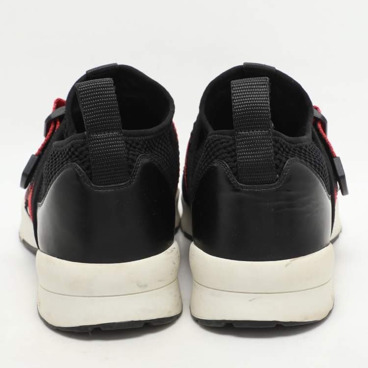 Pre Owned Dior Homme Black/Red Mesh and Leather B21 Slip On Sneakers Size 43.5