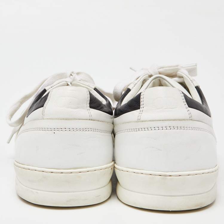 Pre Owned Dior Homme White/Beige Leather and Canvas Low Top Sneakers Size 43.5