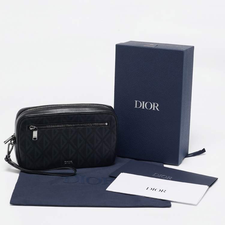 Pre Owned Dior Black CD Diamond Coated Canvas and Leather Toiletry Pouch