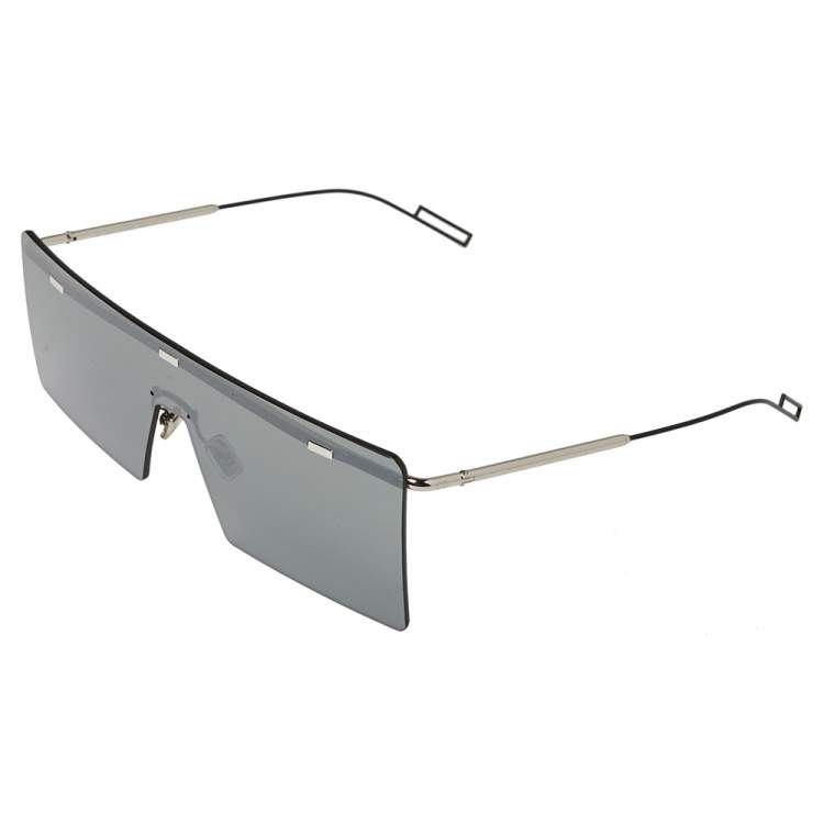 Pre Owned Dior Silver/Black Mirrored 0100T Hardior Square Shield Sunglasses