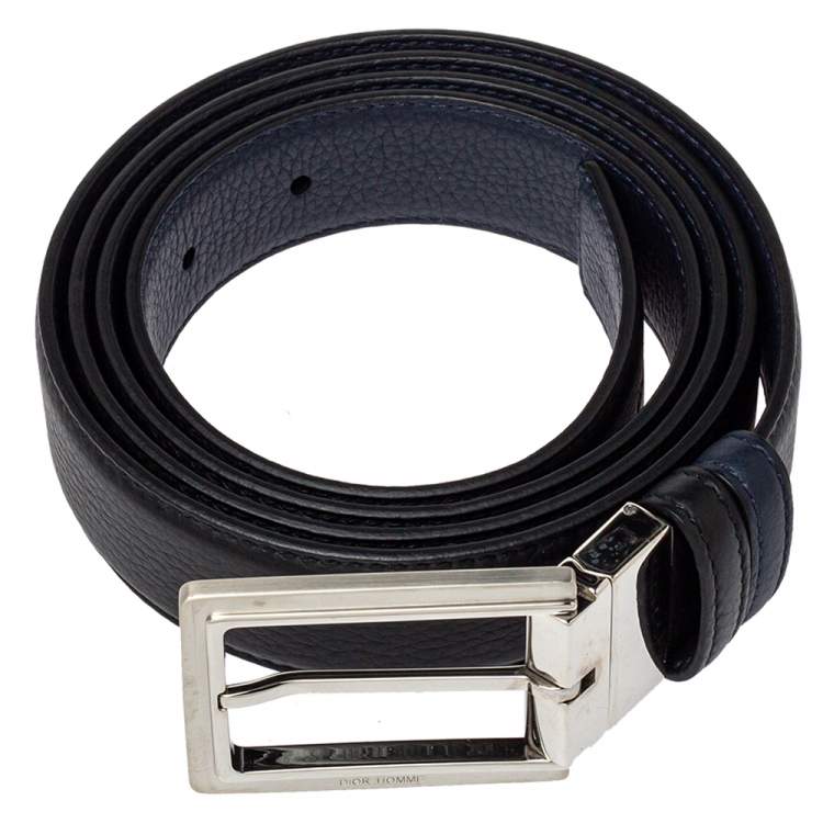 مملوكة مسبقًا Dior Black/Blue Leather Reversible Belt 120CM