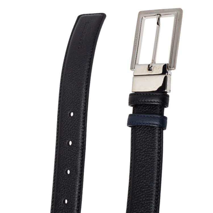 مملوكة مسبقًا Dior Black/Blue Leather Reversible Belt 120CM