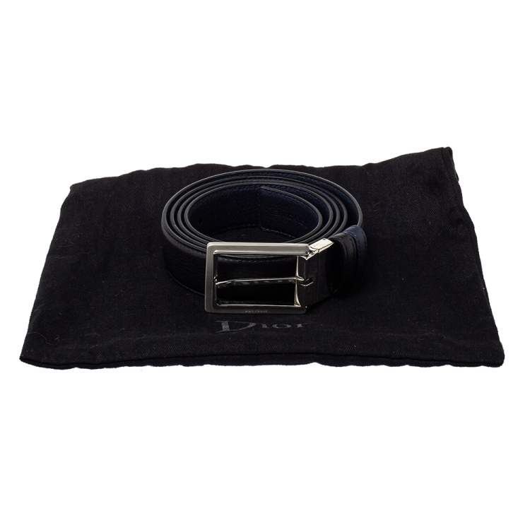 مملوكة مسبقًا Dior Black/Blue Leather Reversible Belt 120CM