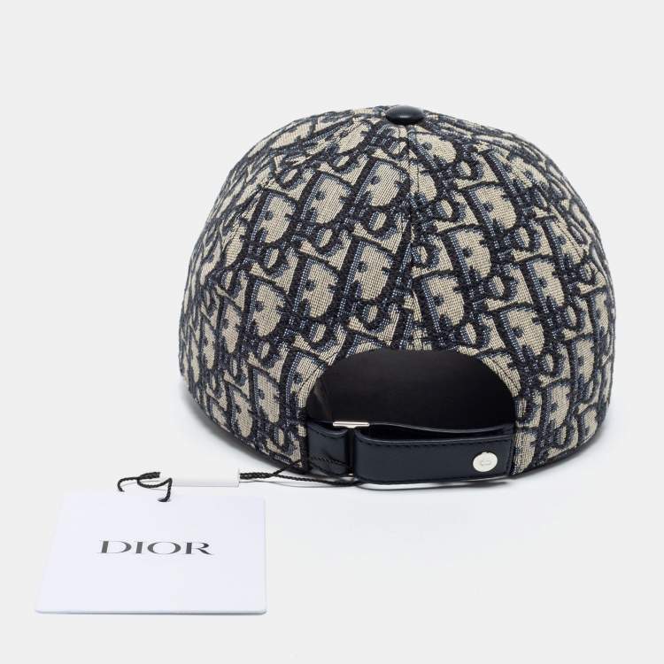Pre Owned Dior Homme Navy Blue Oblique Jacquard Baseball Cap L