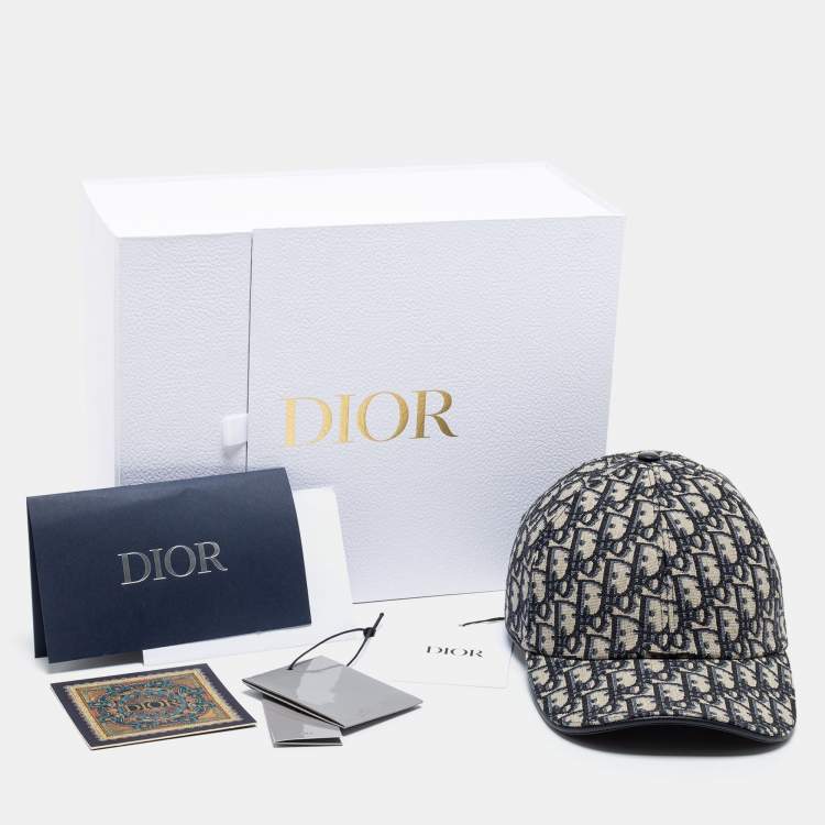Pre Owned Dior Homme Navy Blue Oblique Jacquard Baseball Cap L
