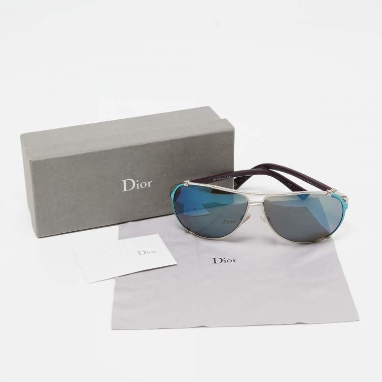 Pre Owned Dior Blue/Plum Mirrored 1QW3U Chicago 2 Aviator Sunglasses