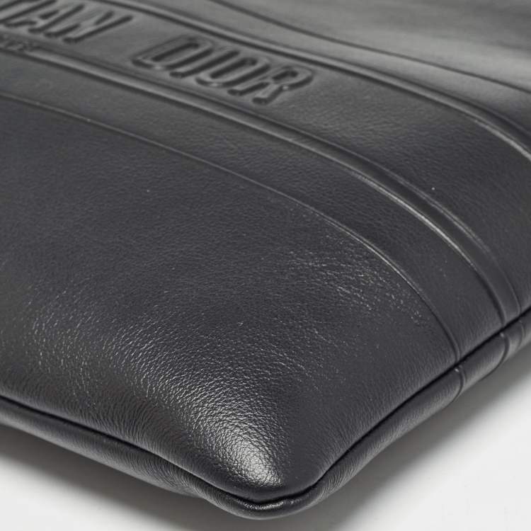 Pre Owned Dior Black Leather Medium Dior Stripe Pouch