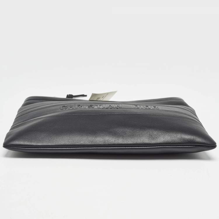 Pre Owned Dior Black Leather Medium Dior Stripe Pouch