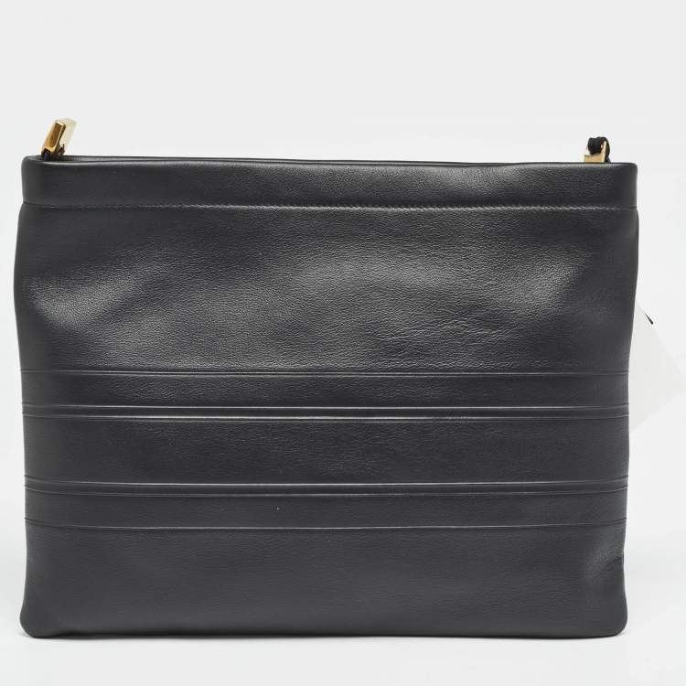 Pre Owned Dior Black Leather Medium Dior Stripe Pouch