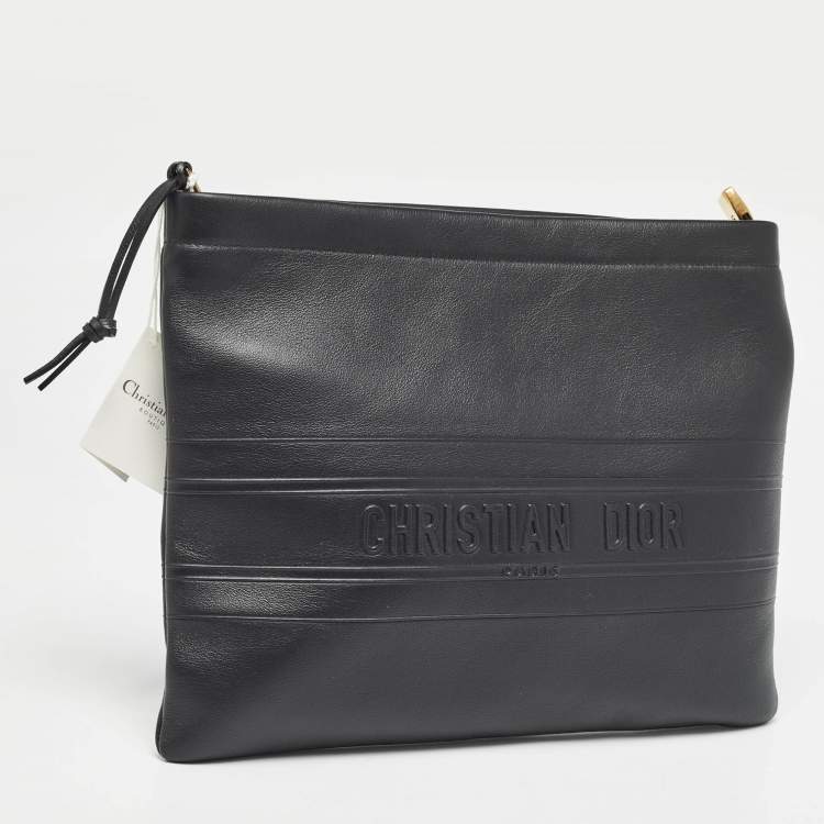 Pre Owned Dior Black Leather Medium Dior Stripe Pouch