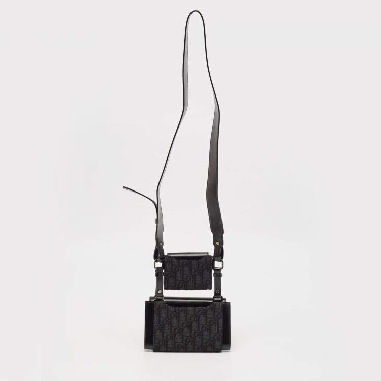 Pre Owned Dior Black Oblique Canvas and Leather Elite Pouch Crossbody Bag