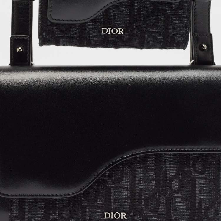 Pre Owned Dior Black Oblique Canvas and Leather Elite Pouch Crossbody Bag
