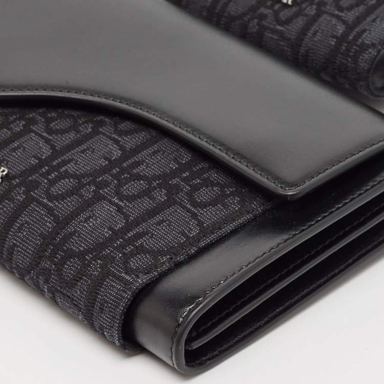 Pre Owned Dior Black Oblique Canvas and Leather Elite Pouch Crossbody Bag
