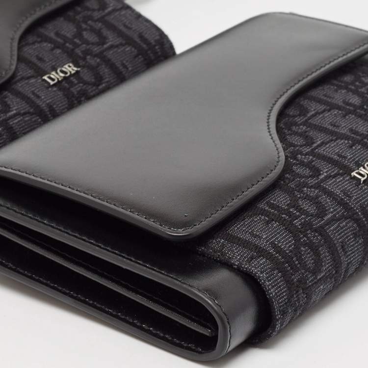 Pre Owned Dior Black Oblique Canvas and Leather Elite Pouch Crossbody Bag