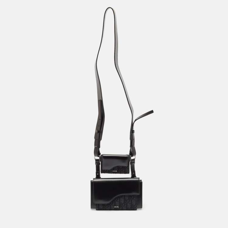 Pre Owned Dior Black Oblique Canvas and Leather Elite Pouch Crossbody Bag