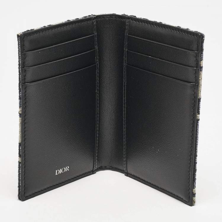 Pre Owned Dior Navy Blue Oblique Canvas Vertical Bifold Wallet