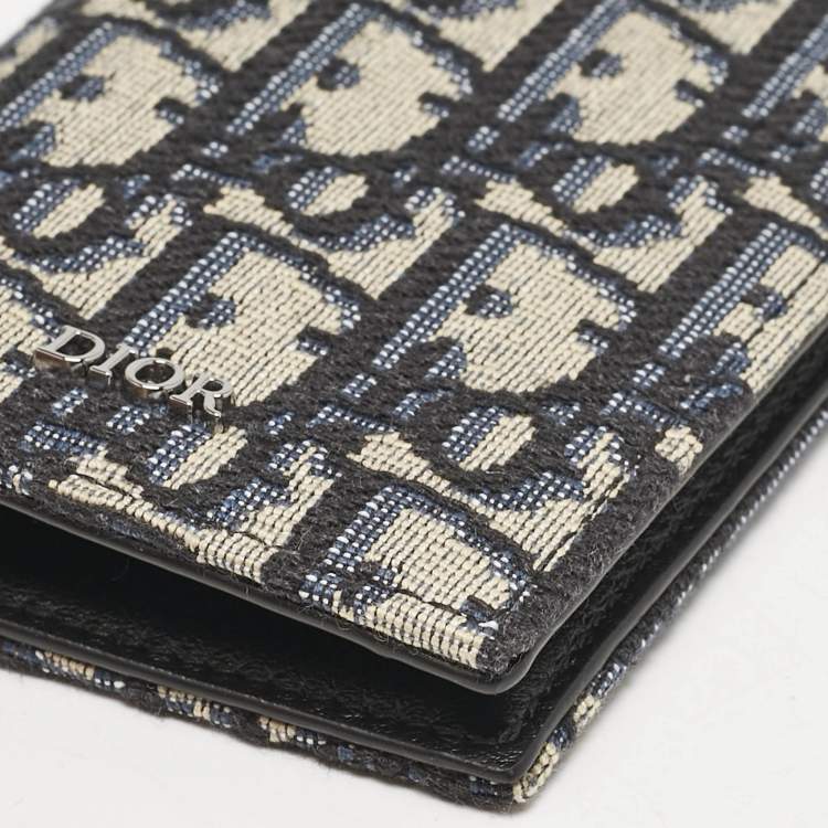 Pre Owned Dior Navy Blue Oblique Canvas Vertical Bifold Wallet