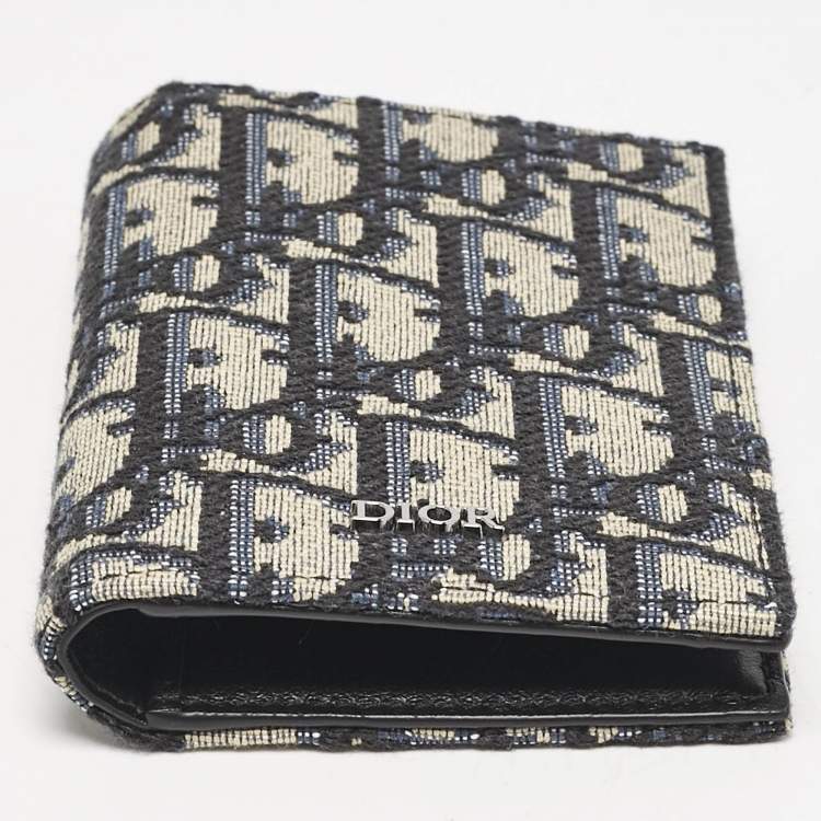 Pre Owned Dior Navy Blue Oblique Canvas Vertical Bifold Wallet