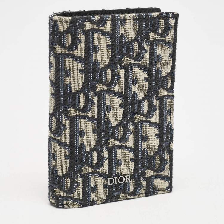 Pre Owned Dior Navy Blue Oblique Canvas Vertical Bifold Wallet