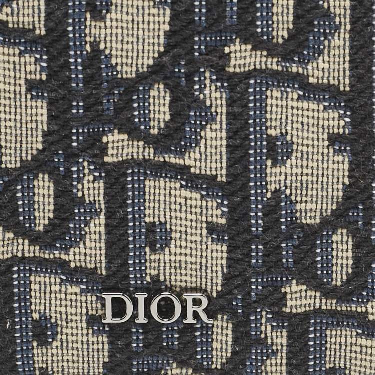 Pre Owned Dior Navy Blue Oblique Canvas Vertical Bifold Wallet
