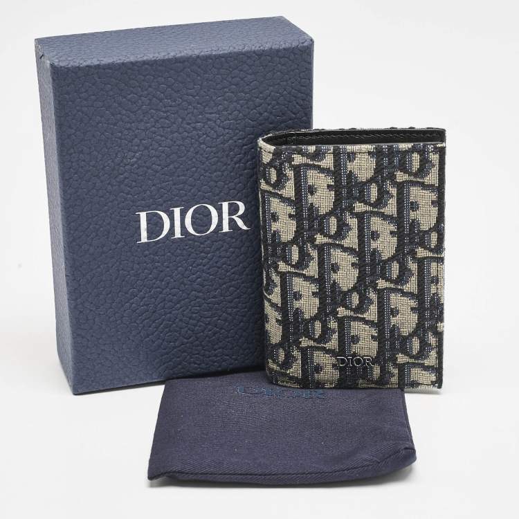 Pre Owned Dior Navy Blue Oblique Canvas Vertical Bifold Wallet