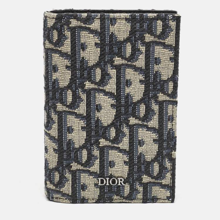 Pre Owned Dior Navy Blue Oblique Canvas Vertical Bifold Wallet