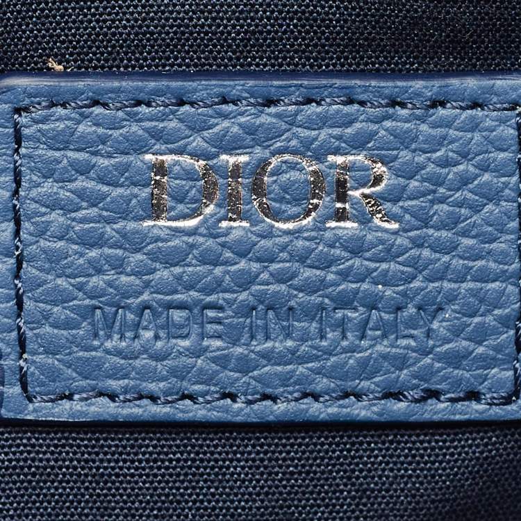 Pre Owned Dior Blue/White Oblique Kasuri Denim and Leather Saddle Bag
