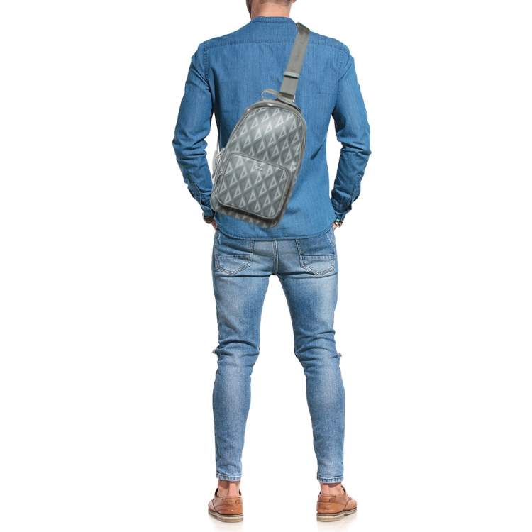 Pre Owned Dior Grey CD Diamond Coated Canvas Mini Rider Sling Bag