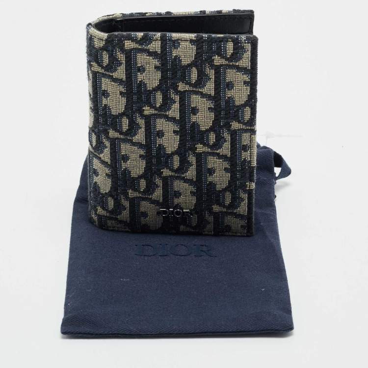 Dior Beige/Black Oblique Canvas Vertical Bifold Card Holder