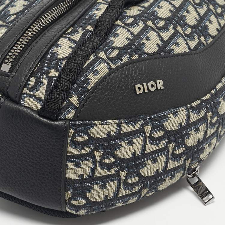 Pre Owned Dior Navy Blue Oblique Canvas Scarab Crossbody Bag
