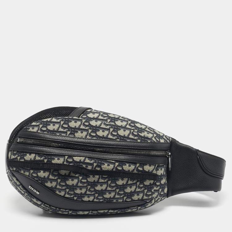 Pre Owned Dior Navy Blue Oblique Canvas Scarab Crossbody Bag