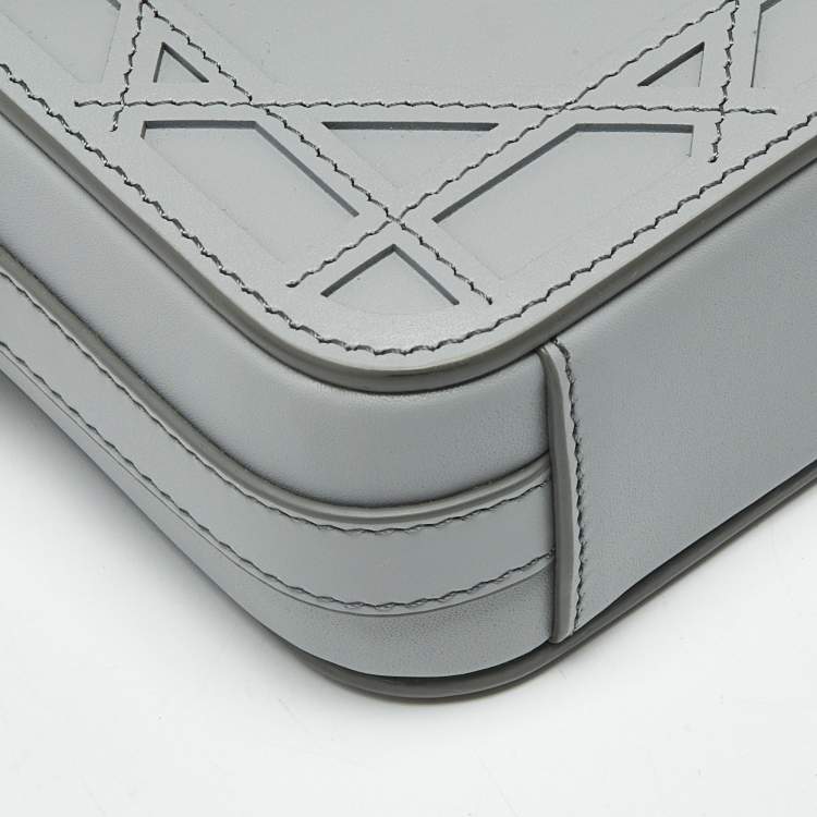 Pre Owned Dior Grey Cosmo Laser Cut Cannage Leather Mini Dior Charm Shoulder Bag