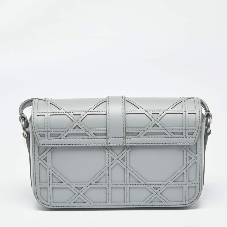 Pre Owned Dior Grey Cosmo Laser Cut Cannage Leather Mini Dior Charm Shoulder Bag