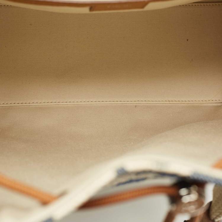 Pre Owned Dior Blue/Beige Oblique Denim and Raffia Hit The Road Backpack