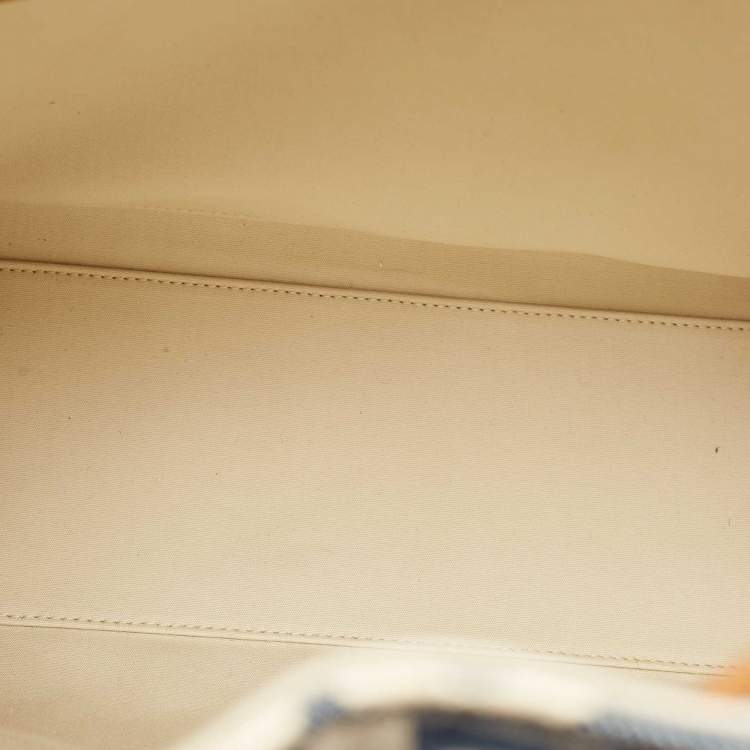 Pre Owned Dior Blue/Beige Oblique Denim and Raffia Hit The Road Backpack