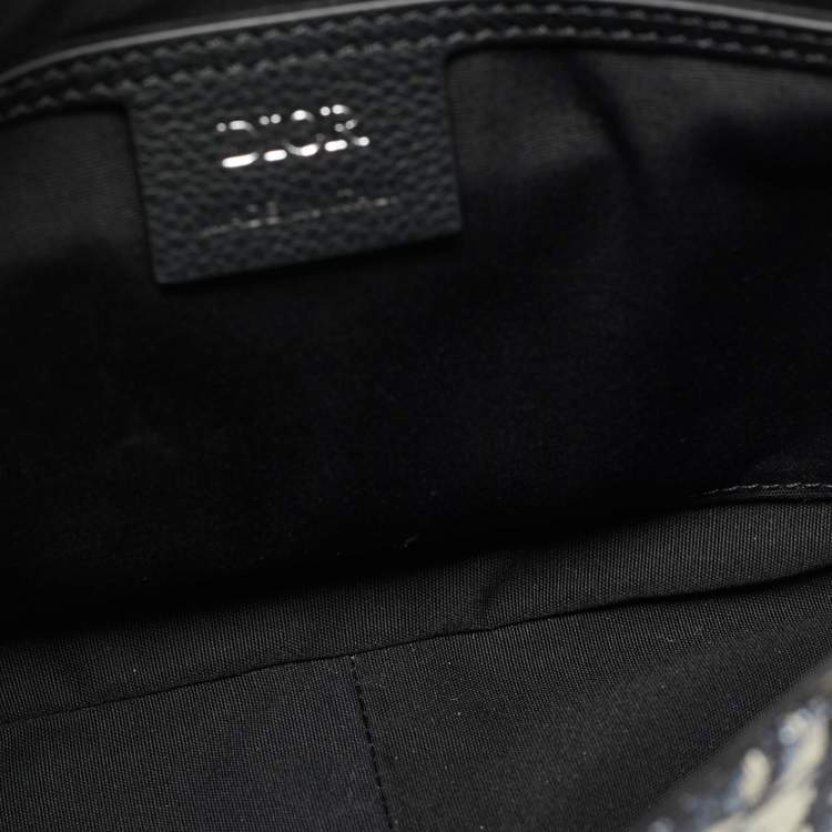 Pre Owned Dior Navy Blue Oblique Canvas and Leather Saddle Messenger Bag