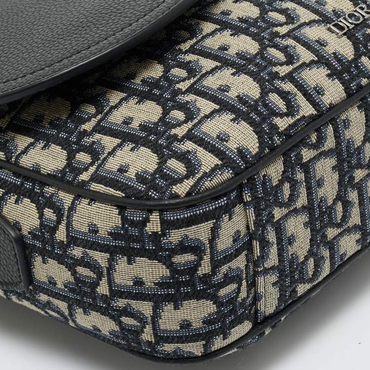 Pre Owned Dior Navy Blue Oblique Canvas and Leather Saddle Messenger Bag