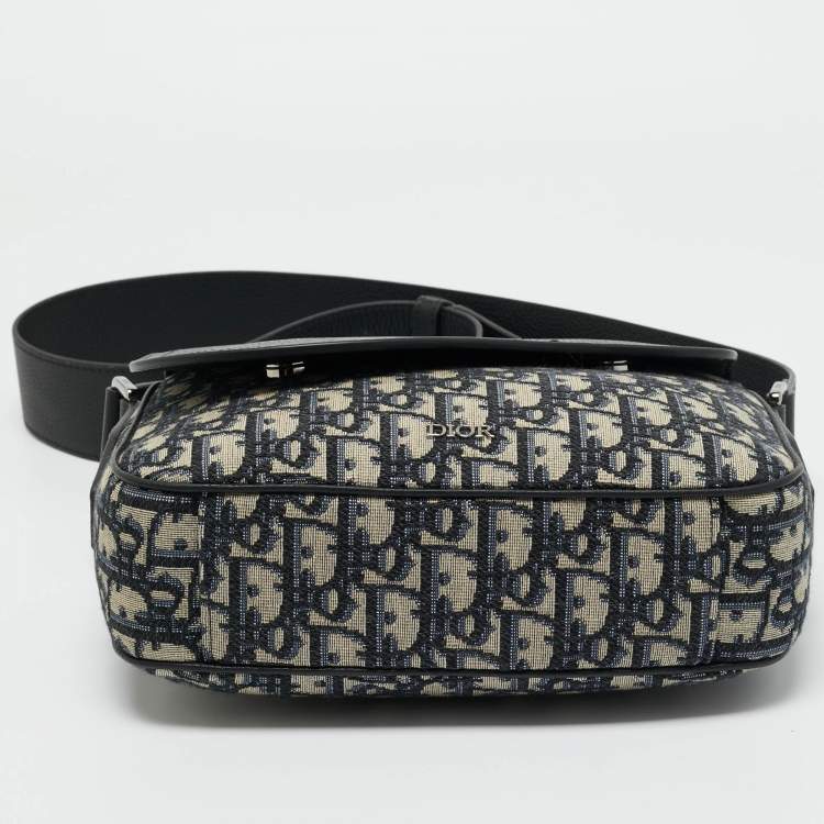 Pre Owned Dior Navy Blue Oblique Canvas and Leather Saddle Messenger Bag