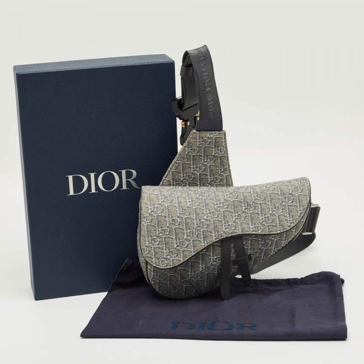 Pre Owned Dior Grey/Silver Oblique Jacquard Saddle Bag