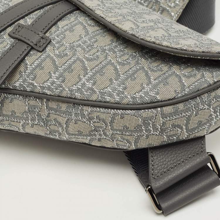 Pre Owned Dior Grey/Silver Oblique Jacquard Saddle Bag