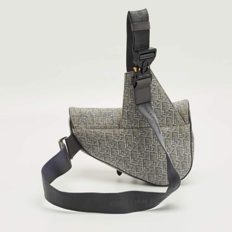 Pre Owned Dior Grey/Silver Oblique Jacquard Saddle Bag