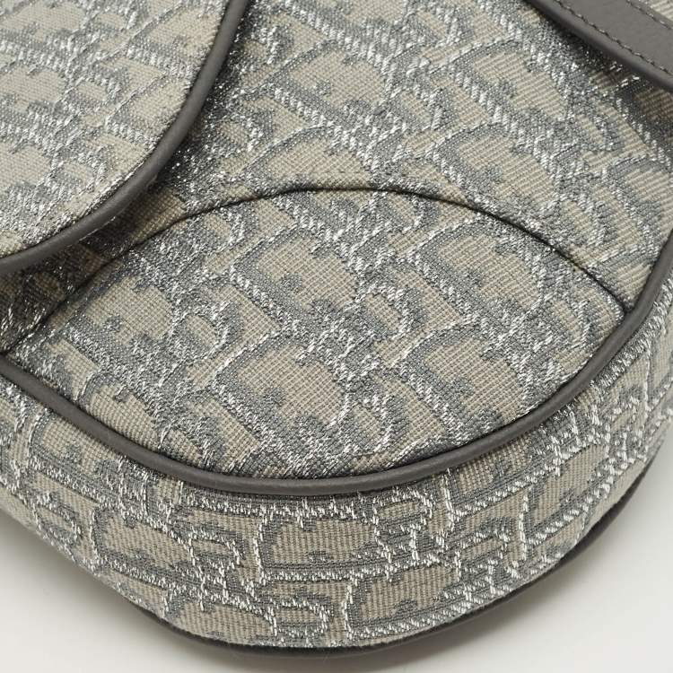 Pre Owned Dior Grey/Silver Oblique Jacquard Saddle Bag