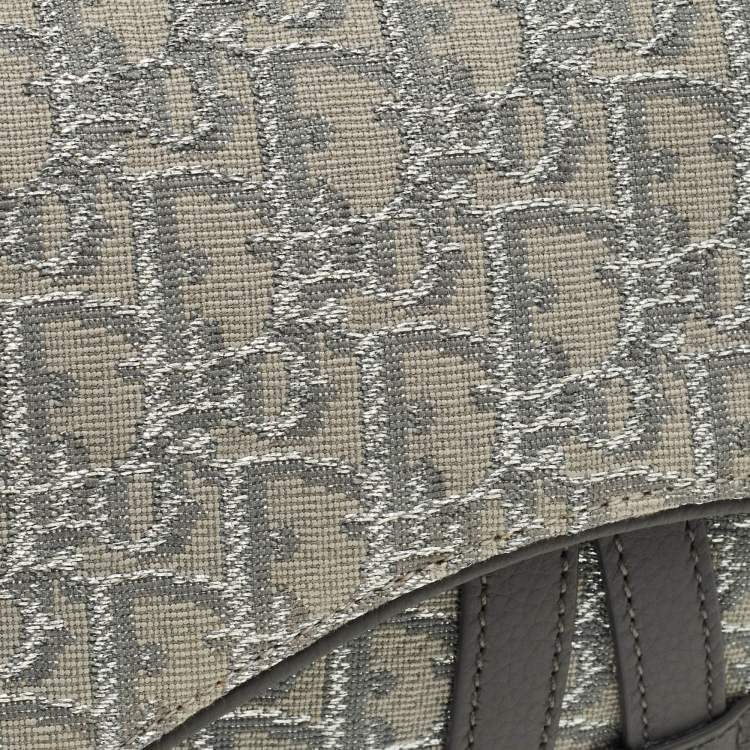 Pre Owned Dior Grey/Silver Oblique Jacquard Saddle Bag