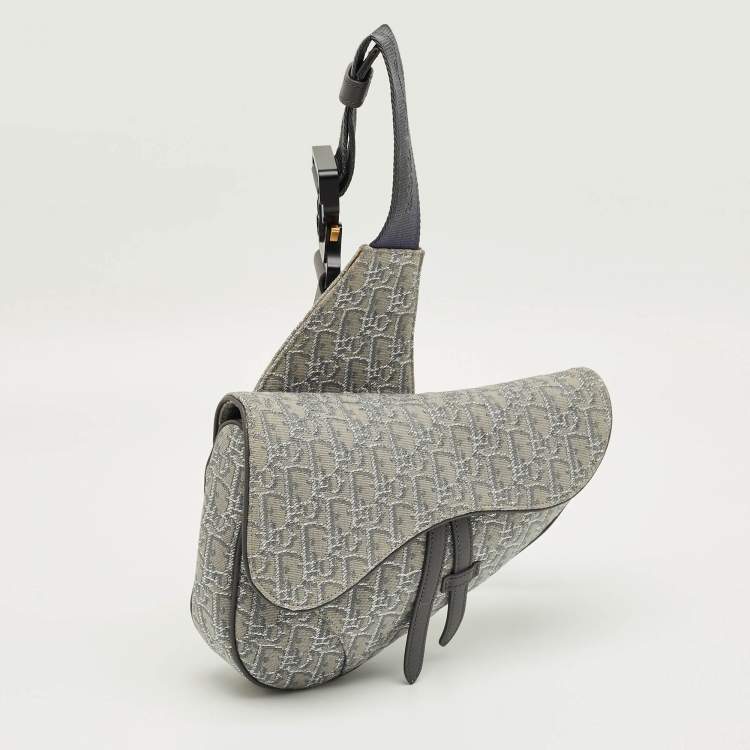 Pre Owned Dior Grey/Silver Oblique Jacquard Saddle Bag